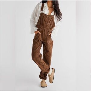 Free People Ziggy Cord Overalls in Brown Corduroy - SIZE MEDIUM